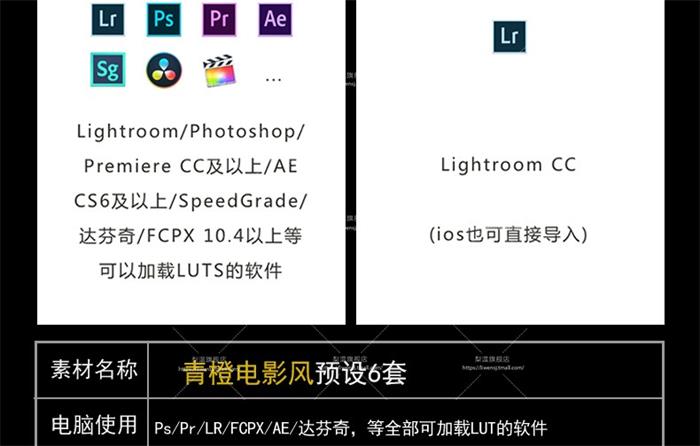 LR预设青橙蓝橙电影德味旅拍PS/FCPX达芬奇手机APP滤镜PR调色LUT